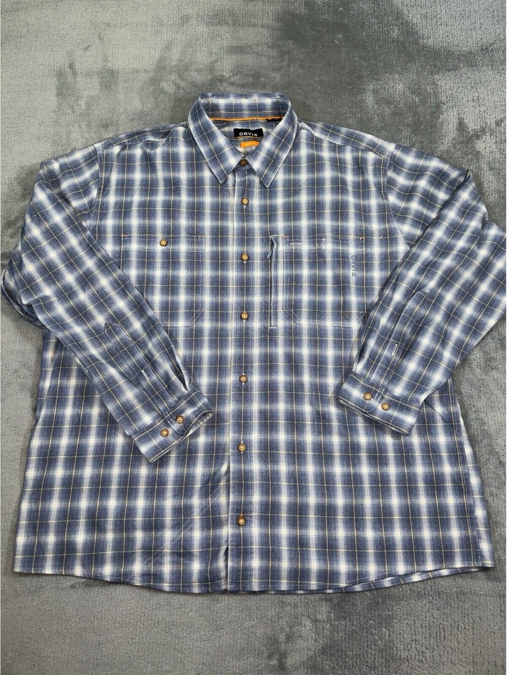 Orvis Men’s Button Down Blue & White Plaid Active Fit Shirt Size XL Classic